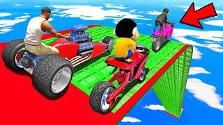 SHINCHAN AND FRANKLIN TRIED FORMULA ONE HARDEST MEGA RAMP JUMP CHALLENGE BY CARS BIKES TRUCKS GTA 5