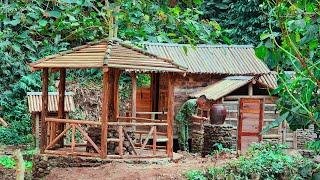 Roofing the house, alone in the forest