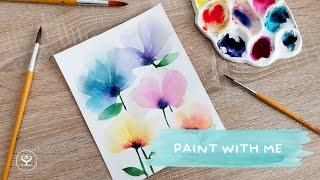 Layering Watercolor & painting loose flowers - relaxing & calm music