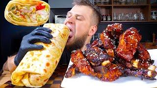 SHAWARMA MEGA SIZE, BBQ PORK RIBS, KEBAB, BURRITO, ASMR MUKBANG, АСМР МУКБАНГ, 먹방, 大食い, たべる, 谢尔盖