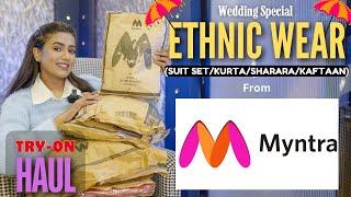 MYNTRA ETHNIC Haul *Shadi special*Velvet Suit-Sharara-kaftan-kurta* Tryon | Honest Review | gimaashi