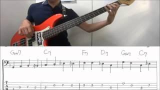 Walking bass line lesson on【F blues】with score and Tab