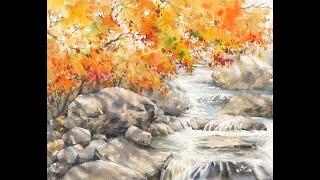 Autumn Valley -Landscape Watercolor (wet-in-wet, Arches rough)NAMIL ART #shorts