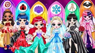 Elsa, Wednesday & Ladybug Get Wonderful Wedding Dress | DIY Fashion Paper Dolls