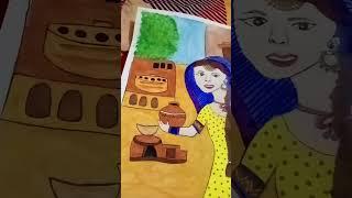 #youtubeshort beautiful painting of village women #shortvideo painting for gulnaz art