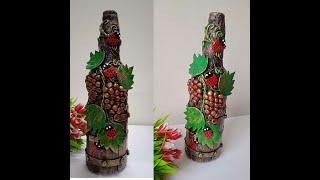 Grapes bottle art/ antique bottle art with grapes & barrel/ bottle decoration ideas