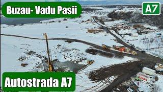 AUTOSTRADA A7 Buzau-Focsani lot 1 Buzau-Vadu Pasii Santier in peisaj de iarna 01.02.2023 #umb