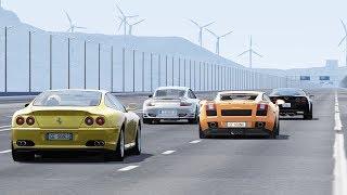 Top Speed race Ferrari 575 vs Corvette Z06 vs Gallardo vs 911 997 Turbo / Assetto Corsa