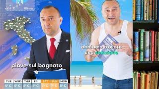 L'inviato Massimo Guadagno in spiaggia contraddice le previsioni meteo di Tony Indiscreti