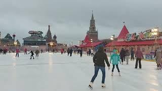 Red Square. Ice skating under the rain in February.