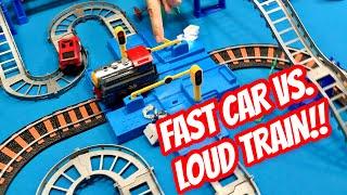 Hilarious Train Track Toy Adventure with Super Fast Car!