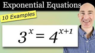 Solve Exponential Equations (Using Logs, Natural Log, Different Bases) 10 Examples