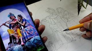 Rashyatra Drawing, rashyatra special radha krishna drawing, How to draw lord radha & krishna