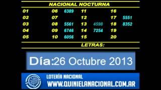 Quiniela Nacional Nocturna Sabado 26 de Octubre 2013