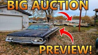 HUGE Classic Car Auction Preview! Tons of IMPALAS, Pre-War Cars, + MOUNTAINS of PARTS! (DONT MISS!)