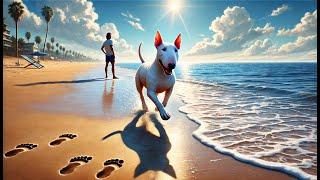 Mini Bull Terrier Rambo Overcomes His Fear of Water and Returns to the Beach