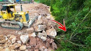 Amazing Huge Stones Moving Land Filling Up With Big Power Push Komatsu D68E & D65E Bulldozers