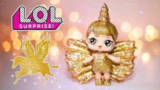 Winged Unicorn Pegasus Gold Glitter Christmas Custom LOL Surprise Doll DIY Tutorial