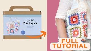 Full tutorial - kmart tote bag granny square crochet kit #kmartaustralia #crochetforbeginners
