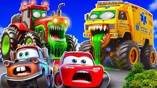 Big & Small:McQueen and Mater VS Tractor Monster ZOMBIE slime Zombie Apocalypse in BeamNG.drive