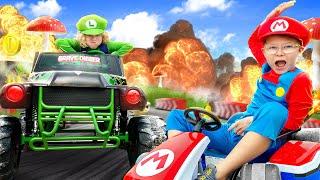 The Super Mario Bros as Braxton and Ryder Show with Go Kart and Monster Trucks Game