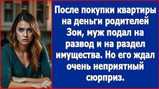 После покупки квартиры не деньги родителей Зои, муж подал на развод и отсудил половину квартиры.