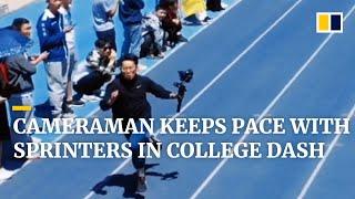 Speedy student cameraman keeps pace with sprinters in college dash in China