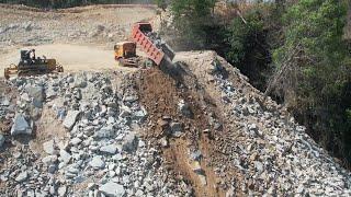 Wow!! Amazing Engineering Mountain Road Construction Bulldozer Excavator Truck Moving Rock