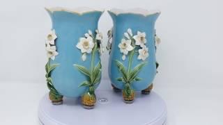 Pair Minton Majolica Daffodil Vases #22335