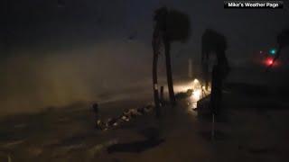 Waves crash, shoot into the air in St. Petersburg as Hurricane Milton impacts the area