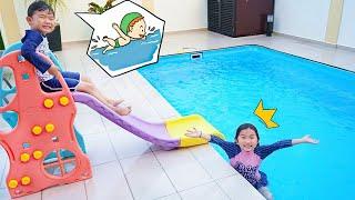 游泳池玩水！滑水道？親子短劇 ~ Kids Play At Swimming Pools！So Much Fun~