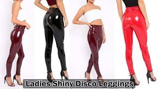 Ladies Shiny Disco Leggings - High Waisted - Wet Look - PVC PU Leather Leggings #Shorts