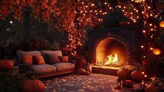 Autumn Porch Ambience: Jazz, Rain & Pumpkin Carving for Stress Relief 