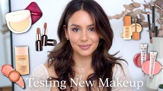 TESTING NEW MAKEUP: Rare Beauty Pressed Powder, Danessa Myricks Concealer, ABH Serum Blushes & More