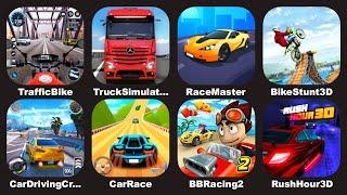 Race Master 3D,Truck Simulator,Traffic Rider,BB Racing 2,City Car Driving,Car Race 3D,Bike Stunt 3D