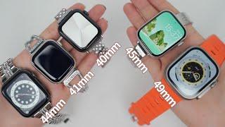 Apple Watch Size Comparison on Wrist 40mm vs 41mm vs 44mm vs 45mm 49mm