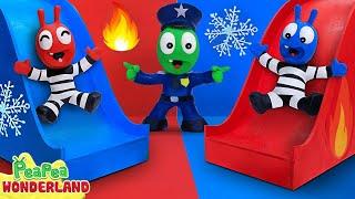 Pea Pea Plays with Hot and Cold Slides - Police Cartoon - PeaPea Wonderland