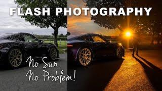 How to FAKE a SUNSET with FLASH PHOTOGRAPHY, GELS and a Porsche 911 (Photoshoot & Edit)