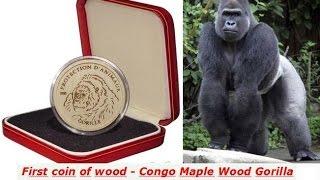 The first coin from wood - Congo Maple Wood Gorilla 5 Francs ПЕРВАЯ МОНЕТА ИЗ ДЕРЕВА ! нумизматика