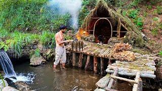 3 DAYS solo survival CAMPING. CATCH and COOK, Fishing. Giant MUSHROOM. Building BUSHCRAFT SHELTER