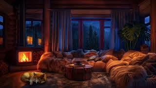 Cozy Powerful Thunderstorm Cabin - Heavy Rain, Fireplace, and Sleeping Pets Ambiance