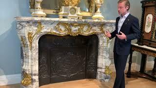 A Monumental Breche Violette Marble Fireplace with Ormolu Mounts