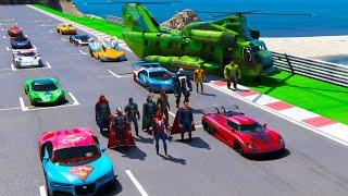 Forest Race Superheroes challenge Superhero cars racing GTA V mods SpiderMan Thor Loki Hulk Venom