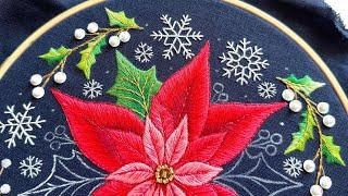 Poinsettia Leaves   EMBROIDERY TUTORIAL for Stitching Club  Christmas Stitch-Along ️ Day 5