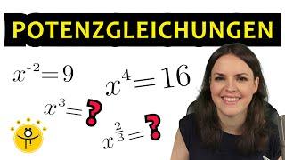 POTENZGLEICHUNGEN lösen – GLEICHUNGEN mit geraden, ungeraden, rationalen, negativen Exponenten