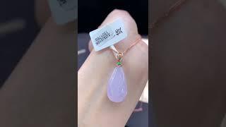 18k金镶嵌+钻完美天然翡翠冰紫吊坠整体#珠宝