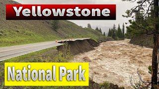 Urgently! Helicopter view of the destroyed Yellowstone National Park road