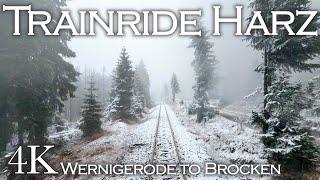 Relaxing Train Ride to the snowy Brocken, Harz Mountains, Snowstorm, Wernigerode to Brocken 4K