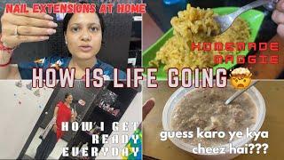 Nail extensions घर पर कैसे किए| How I get ready for college| Daily vlog