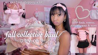 huge fall clothing haul + try on  (cute & pink!) romwe, thrift finds, gyaru brands ୨୧